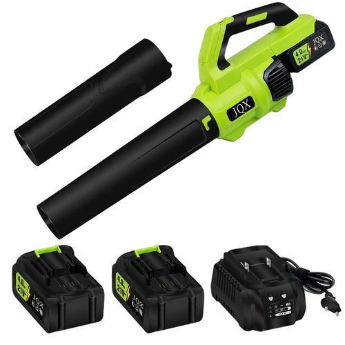 JQX Cordless Electric Leaf Blower / Snow Blower, 21V 4000mAh Battery, Quick Charger, Turbo Dual-Speed Motor, 2 Gear Speed, Ergonomic Design, Efficient for Cleaning Leaves, Snow and Dust fathersdaygift - Color: Green-2 Battery