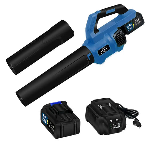 JQX Cordless Electric Leaf Blower / Snow Blower, 21V 4000mAh Battery, Quick Charger, Turbo Dual-Speed Motor, 2 Gear Speed, Ergonomic Design, Efficient for Cleaning Leaves, Snow and Dust fathersdaygift